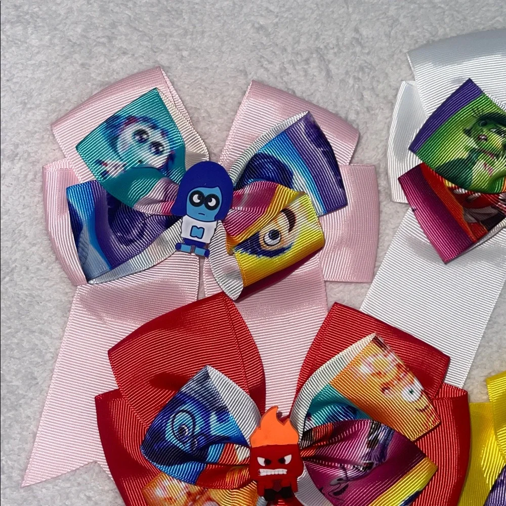 Inside Out Colorful Cartoon Character Hair Bows set of 6 new